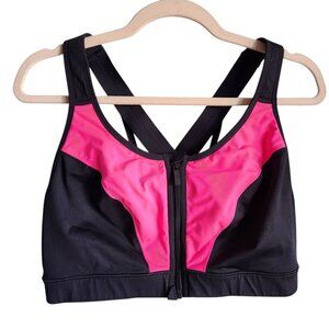 Livi Active Sports Bra 42DD 42E Black Pink Front Close No Wire Wireless Gym Run